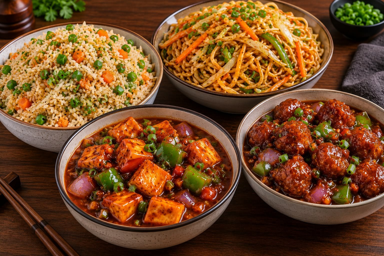 FRIED RICE/ NOODLES + CHILLI PANEER+ MANCHURIAN